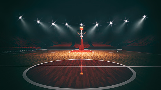 Background of an illuminated empty basketball field